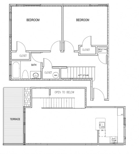 Floor plan for 2 beds, 1 bath, 920 sqft